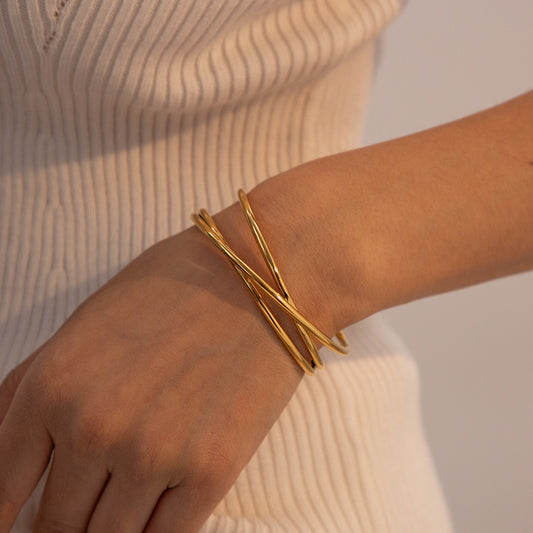 18K Gold Plated - Light Luxury Wire Open Bangle Bracelet