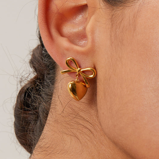 18K Gold Plated - Heart Pendant Earrings