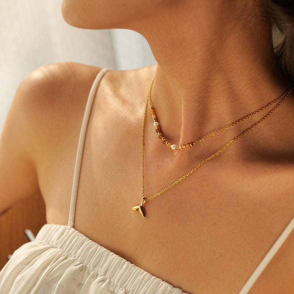 18K Gold Plated - Double Layer Fish Tail Necklace