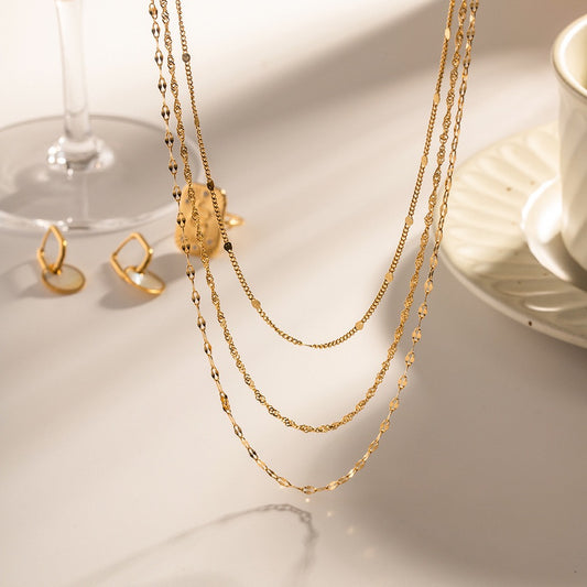 18K Gold Plated - French Style Triple-Layer Necklace