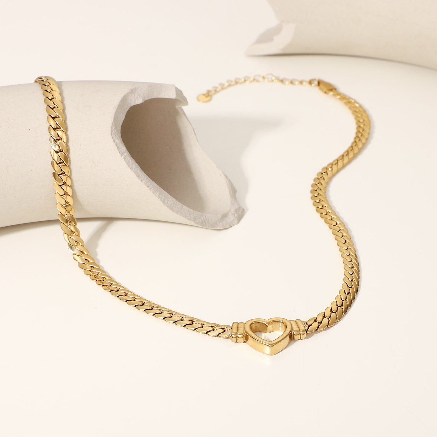 18K Gold Plated - Cuban Link Chain with Heart Necklace