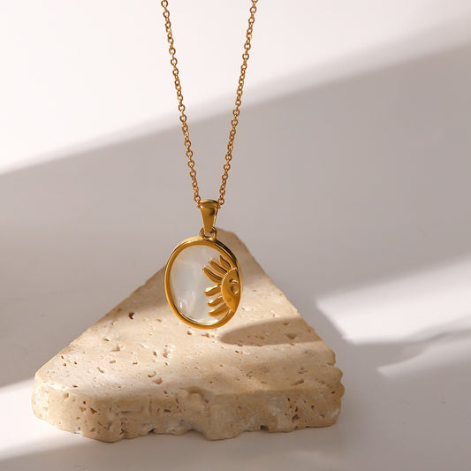 18K Gold Plated - Natural White Shell Sun Necklace