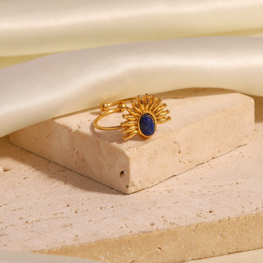 18K Gold Plated - Lapis Lazuli Open-End Ring