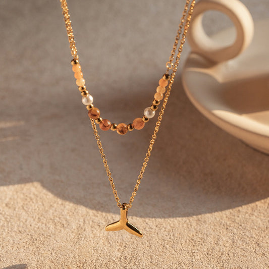 18K Gold Plated - Double Layer Fish Tail Necklace
