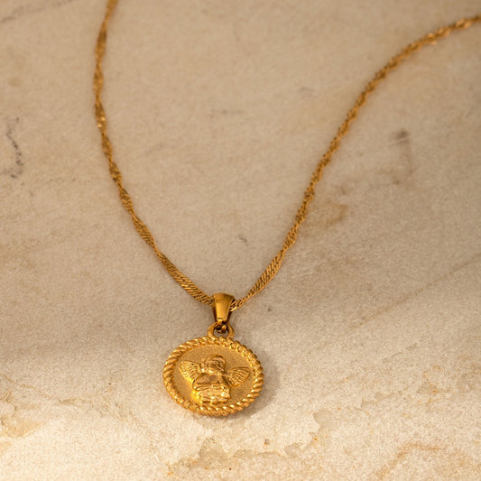 18K Gold Plated - Vintage Angel Pendant Necklace