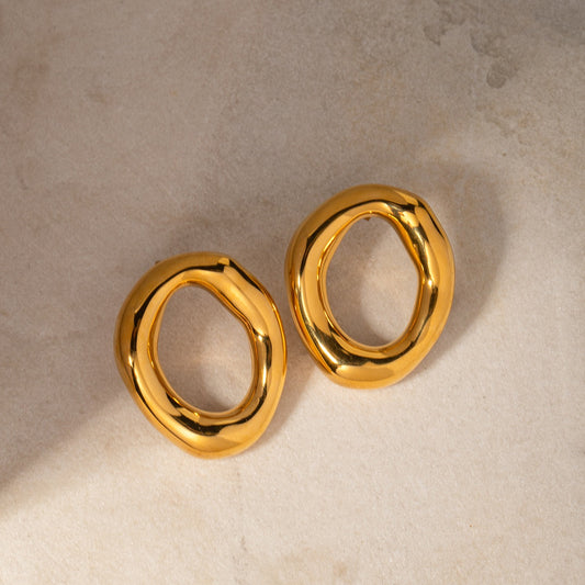 18K Gold Plated - Hollow Oval Earrings