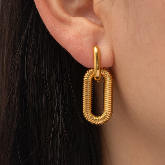18K Gold Plated - Long Bar Hoop Earrings